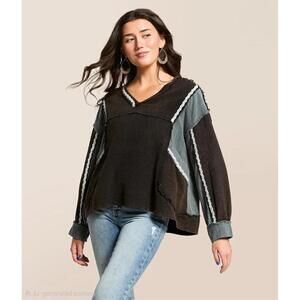 POL Raw Edge Ribbed Pullover